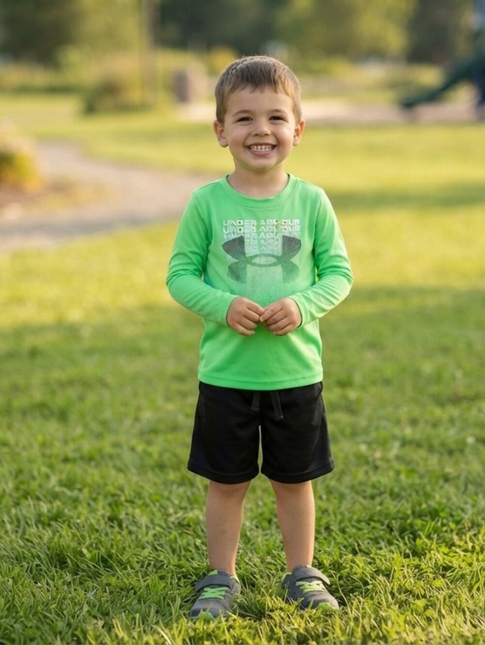 Under Armour 4T Lime Green Shirt and Black Shorts Set